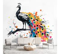 3D Panoramic Custom Colorful Wallpaper Murals, Minimalist, Bird, Elegant Non-Woven Wall Murals Branches, Peacock,Living Room Kitchen Dining Room Bedroom 350 x 256 cm