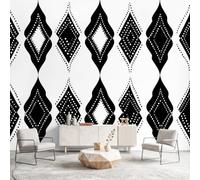 3D Panoramic Custom Colorful Wallpaper Murals, Minimalist, Industrial, Black and White Non-Woven Wall Murals Diamond, Geometric,Living Room Kitchen Dining Room Bedroom 400 x 280 cm