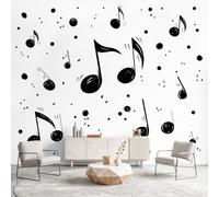 3D Panoramic Custom Colorful Wallpaper Murals, Minimalist, Music Inspired, Dynamic Non-Woven Wall Murals Elegant, Musical Notes, Black and White,Living Room Kitchen Dining Room Bedroom 400 x 280 cm