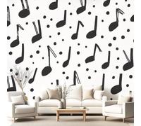 3D Panoramic Custom Colorful Wallpaper Murals, Minimalist Music Non-Woven Wall Murals Black and White Musical Notes,Living Room Kitchen Dining Room Bedroom 350 x 256 cm