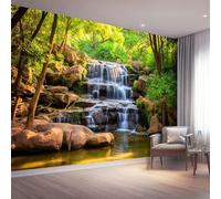 3D Panoramic Custom Colorful Wallpaper Murals, Nature Forest Waterfall Non-Woven Wall Murals, Modern Living Room Kitchen Dining Room Bedroom Wallpaper 250 x 175 cm (W x H)