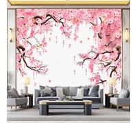3D Panoramic Custom Colorful Wallpaper Murals, Oriental Cherry Blossom Branches Frame Elegant Non-Woven Wall Murals, Living Room Kitchen Dining Room Bedroom Wall Mural Wallpaper 250 x 175 cm (W x H)