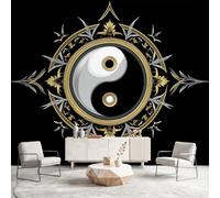 3D Panoramic Custom Colorful Wallpaper Murals, Oriental, Minimalist, Black Non-Woven Wall Murals Tai Chi, Yin Yang,Living Room Kitchen Dining Room Bedroom 350 x 256 cm