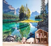 3D Panoramic Custom Colorful Wallpaper Murals, Photography Landscape Non-Woven Wall Murals River Pine Tree,Living Room Kitchen Dining Room Bedroom 400 x 280 cm