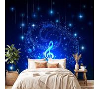 3D Panoramic Custom Colorful Wallpaper Murals, Sci-Fi Music Non-Woven Wall Murals Blue Musical Notes,Living Room Kitchen Dining Room Bedroom 315 x 215 cm