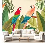 3D Panoramic Custom Colorful Wallpaper Murals, Tropical Birds and Palm Leaves Island Non-Woven Wall Murals,Living Room Kitchen Dining Room Bedroom 350 x 256 cm