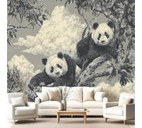 3D Panoramic Custom Colorful Wallpaper Murals, Vintage, Animal Non-Woven Wall Murals,Giant Panda, Branch, Sky Living Room Kitchen Dining Room Bedroom 200 x 140 CM