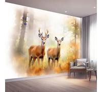 3D Panoramic Custom Colorful Wallpaper Murals, Watercolor Forest Deer Non-Woven Wall Murals, Modern Living Room Kitchen Dining Room Bedroom Wall Mural Wallpaper 250 x 175 cm (W x H)