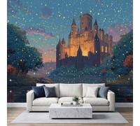 3D Panoramic Custom Dreamy Fairy Tale Wallpaper Murals W350 x H256 cm | Medieval Castle Lake Starry Sky Non-Woven Murals Wallpaper Poster for Living Room Bedroom TV Background Home Decoration
