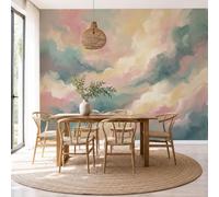 3D Panoramic Custom Dreamy Gradient Cloud Wallpaper Murals, Abstract Marble Oil Painting Non-Woven Wall Murals, Beige Pink Modern Living Room Kitchen Dining Room Bedroom Wallpaper 450X315Cm (W X H)