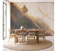 3D Panoramic Custom Elegant Marble Patchwork Wallpaper Murals, Simple Gold Wave Crack Non-Woven Wall Murals, Beige Black Modern Living Room Kitchen Dining Room Bedroom Wallpaper 400X280Cm (W X H)