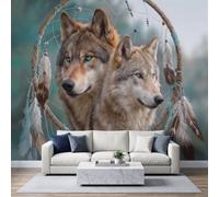 3D Panoramic Custom Fantasy Art Wallpaper Mural 350 x 256 cm, Dream Catcher Animals Wolf Poster Wall Mural Non-Woven Photo Wallpaper, Living Room Bedroom Kids Room TV Background Wall Decor