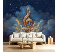3D Panoramic Custom Fantasy Wallpaper Mural 450 x 280 cm, Starry Sky Music Musical Notes Clouds Poster Wall Mural Non-Woven Photo Wallpaper, Living Room Bedroom Kids Room TV Background Wall Decor