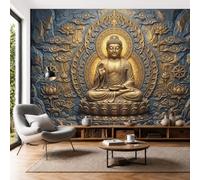 3D Panoramic Custom Gold Wallpaper Murals, Understated Luxury With An Eastern Zen Aesthetic Golden Buddha Lotus Platform Wall Murals, Modern Dining Room Bedroom Wall Mural Wallpaper 400 × 280 cm