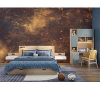 3D Panoramic Custom Industrial Metallic Texture Wallpaper Murals, Vintage Grunge Rock Non-Woven Wall Murals, Rust Brown Modern Living Room Kitchen Dining Room Bedroom Wallpaper 300X210Cm (W X H)