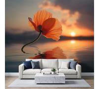 3D Panoramic Custom Natural Landscape Wallpaper Mural 450 x 280 cm, Ocean Sunset Florals Poster Wall Mural Non-Woven Photo Wallpaper, Living Room Bedroom Kids Room TV Background Wall Decor