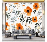 3D Panoramic Custom Orange Black Wallpaper Murals, Watercolor Flowers Leaves Textures Non-Woven Wall Murals, Modern Living Room Kitchen Dining Room Bedroom Wall Mural Wallpaper 400 x 280 cm (W x H)