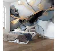 3D Panoramic Custom Oriental Style Ink Marble Wallpaper Murals, Abstractly Blurred Waves Non-Woven Wall Murals, Gray Black Modern Living Room Kitchen Dining Room Bedroom Wallpaper 250X175Cm (W X H)