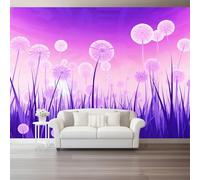 3D Panoramic Custom Purple Blue Wallpaper Mural, Abstract Field Dandelion Non-Woven Wall Murals, Modern Living Room Kitchen Dining Room Bedroom Wall Mural Wallpaper 200 x 140 cm (W x H)