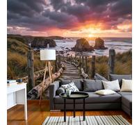 3D Panoramic Custom Purple Wallpaper Murals, Coastal Sunset Scenery Clouds And Mist Along The Trail silk Wall Murals, Modern Living Room Kitchen Dining Room Bedroom Wall Mural Wallpaper 400x280cm