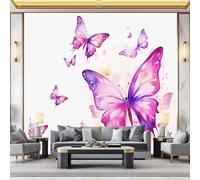 3D Panoramic Custom Purple White Wallpaper Murals, Watercolor Fantasy Butterflies Elegance Non-Woven Wall Murals, Living Room Kitchen Dining Room Bedroom Wall Mural Wallpaper 300 x 210 cm (W x H)