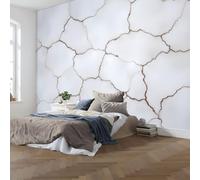3D Panoramic Custom Simple Stone Crack Wallpaper Murals, Industrial-Style Concrete Texture Non-Woven Wall Murals, White Modern Living Room Kitchen Dining Room Bedroom Wallpaper 300X210Cm (W X H)