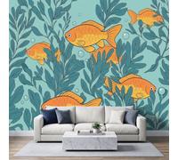 3D Panoramic Custom Underwater Animals Wallpaper Mural 400 x 280 cm, Watercolor Ocean Fish Coral Poster Wall Mural Non-Woven Photo Wallpaper, Living Room Bedroom Kids Room TV Background Wall Decor