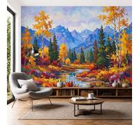 3D Panoramic Custom Wallpaper American Retro Scenery Photo Mural Autumn Mountain Forest Streams Silk Photo Wallpaper, 250x175cm Wall Covering for Living Room, Bedroom, Office Home Decoration