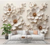 3D Panoramic Custom Wallpaper Luxury 3D Relief Photo Mural Magnolia Cherry Blossom Relief Silk Photo Wallpaper, 400x280cm Wall Covering for Living Room, Bedroom, Office Home Decoration, Bright White