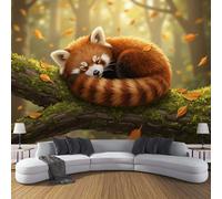 3D Panoramic Custom Wallpaper Mural, 350x256cm Wall Poster Cute Animals Raccoon Autumn Leaves Photo Wallpapers 3D Effect, Orange-Green Wallpaper Mural - Poster Decoration for Living Room Corridor