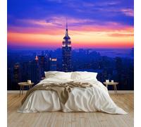 3D Panoramic Custom Wallpaper Mural 79 x 55 inch (W x H), Non-Woven Premium Surrealism City New York Print Purple Wallpaper Mural - for Bedroom Living Room Corridor