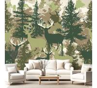 3D Panoramic Custom Wallpaper Mural American Vintage Animal Pattern,Deer Camouflage Pine Tree Decor Poster Picture Design Murals Wall Art for Bedroom Teenager’S Room Non-Woven