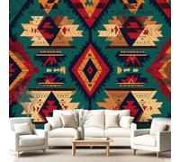 3D Panoramic Custom Wallpaper Mural Bohemian Vintage Geometric Pattern,Diamond Shape Decor Poster Picture Design Murals Wall Art for Bedroom Teenager’S Room Non-Woven