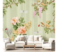 3D Panoramic Custom Wallpaper Mural British Country Style Romantic Pattern,Rose Floral Insect Decor Poster Picture Design Murals Wall Art for Bedroom Teenager’S Room Non-Woven