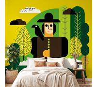 3D Panoramic Custom Wallpaper Mural Cartoon Country Pattern,Scarecrow Bird Decor Poster Picture Design Murals Wall Art for Bedroom Teenager’S Room Non-Woven