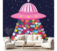 3D Panoramic Custom Wallpaper Mural Cartoon Romantic Pattern,Pink UFO Heart Decor Poster Picture Design Murals Wall Art for Bedroom Teenager’S Room Non-Woven