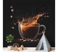3D Panoramic Custom Wallpaper Mural Classic Food Black PatternCoffee Cup Decor Poster Picture Design Murals Wall Art for Bedroom Teenager’S Room Non-Woven