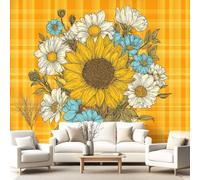 3D Panoramic Custom Wallpaper Mural Countryside American Warm PatternDaisy Floral Plaid Decor Poster Picture Design Murals Wall Art for Bedroom Teenager’S Room Non-Woven