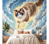 3D Panoramic Custom Wallpaper Mural Fantasy, Sacred, Animal Pattern,Cat Decor Poster Picture Design Murals Wall Art for Bedroom Teenager’S Room Non-Woven