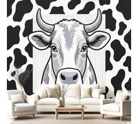 3D Panoramic Custom Wallpaper Mural Farm, Animal Pattern,Black and White, Cow Decor Poster Picture Design Murals Wall Art for Bedroom Teenager’S Room Non-Woven
