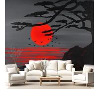 3D Panoramic Custom Wallpaper Mural Japanese Landscape Cool Pattern,Tree Sun Animal Decor Poster Picture Design Murals Wall Art for Bedroom Teenager’S Room Non-Woven