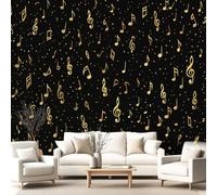 3D Panoramic Custom Wallpaper Mural Luxury, Music, Elegant Pattern,Golden Musical Note Decor Poster Picture Design Murals Wall Art for Bedroom Teenager’S Room Non-Woven