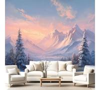 3D Panoramic Custom Wallpaper Mural Magnificent, Landscape, Romantic Pattern,Snow Mountain, Pine Trees Decor Poster Picture Design Murals Wall Art for Bedroom Teenager’S Room Non-Woven