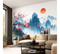 3D Panoramic Custom Wallpaper Mural Magnificent, Oriental, Landscape Pattern,Sun, Plum Blossom, Mountain Decor Poster Picture Design Murals Wall Art for Bedroom Teenager’S Room Non-Woven