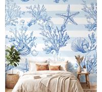 3D Panoramic Custom Wallpaper Mural Mediterranean Fresh Animal Pattern,Starfish Seashells Decor Poster Picture Design Murals Wall Art for Bedroom Teenager’S Room Non-Woven