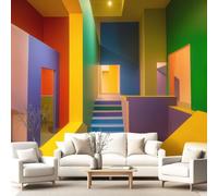 3D Panoramic Custom Wallpaper Mural Minimalist Cartoon Stylish Pattern,Architecture Geometric Decor Poster Picture Design Murals Wall Art for Bedroom Teenager’S Room Non-Woven