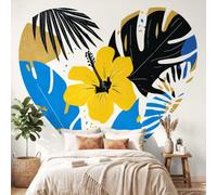 3D Panoramic Custom Wallpaper Mural Minimalist Elegant Pattern,Floral Palm Leaves Heart Decor Poster Picture Design Murals Wall Art for Bedroom Teenager’S Room Non-Woven