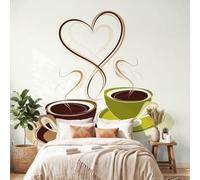3D Panoramic Custom Wallpaper Mural Minimalist Food Pattern,Coffee Heart Decor Poster Picture Design Murals Wall Art for Bedroom Teenager’S Room Non-Woven
