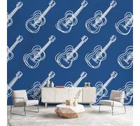 3D Panoramic Custom Wallpaper Mural Minimalist, Music Inspired, Blue Pattern,Guitar, Trendy Decor Poster Picture Design Murals Wall Art for Bedroom Teenager’S Room Non-Woven