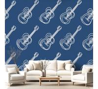 3D Panoramic Custom Wallpaper Mural Minimalist Music Pattern,Blue Guitar Decor Poster Picture Design Murals Wall Art for Bedroom Teenager’S Room Non-Woven